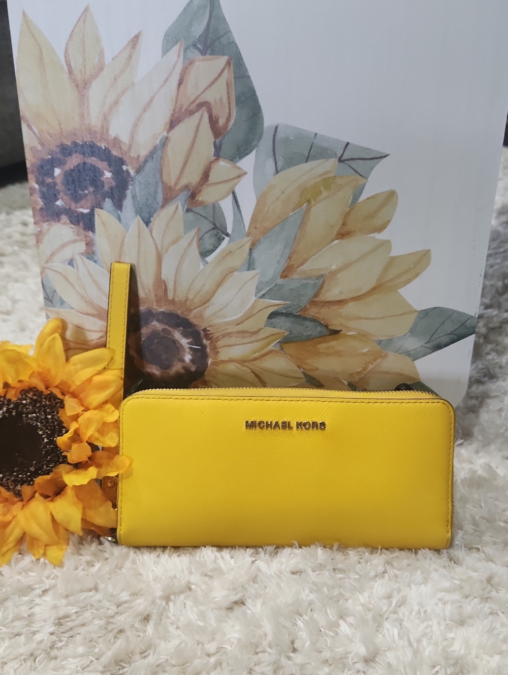 Michael Kors Bright Yellow Saffiano Zip Continenral Wallet